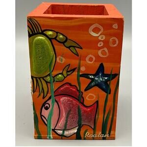 Roatan Reef Wooden Utility Storage Box Hand Painted 3D Painted Fish 3" X 2.75"